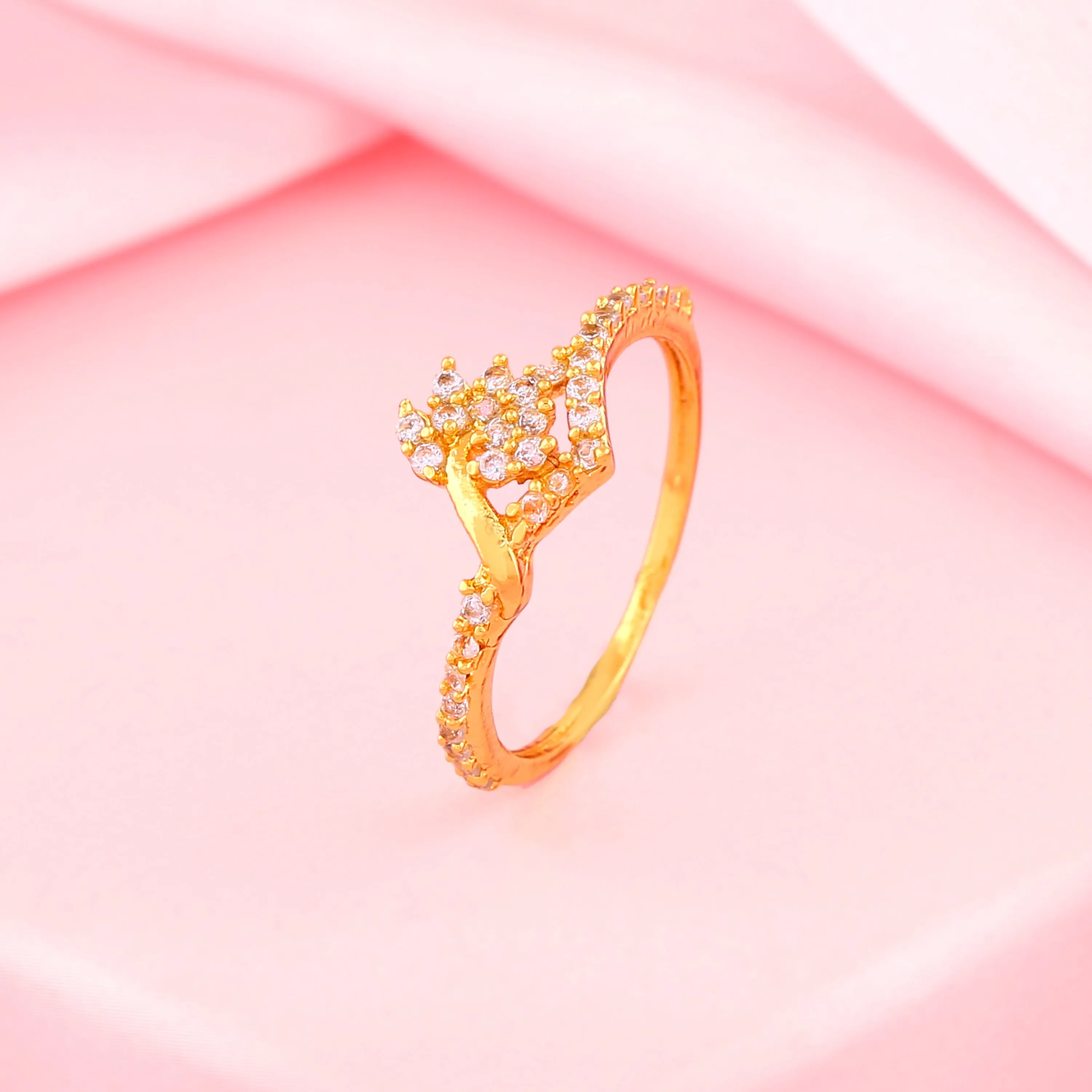 Estele Gold Plated CZ Striking Finger Ring for Women