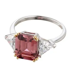 Faux Fancy Pink Diamond Two Tone Gold Engagement Ring In Sterling Silver