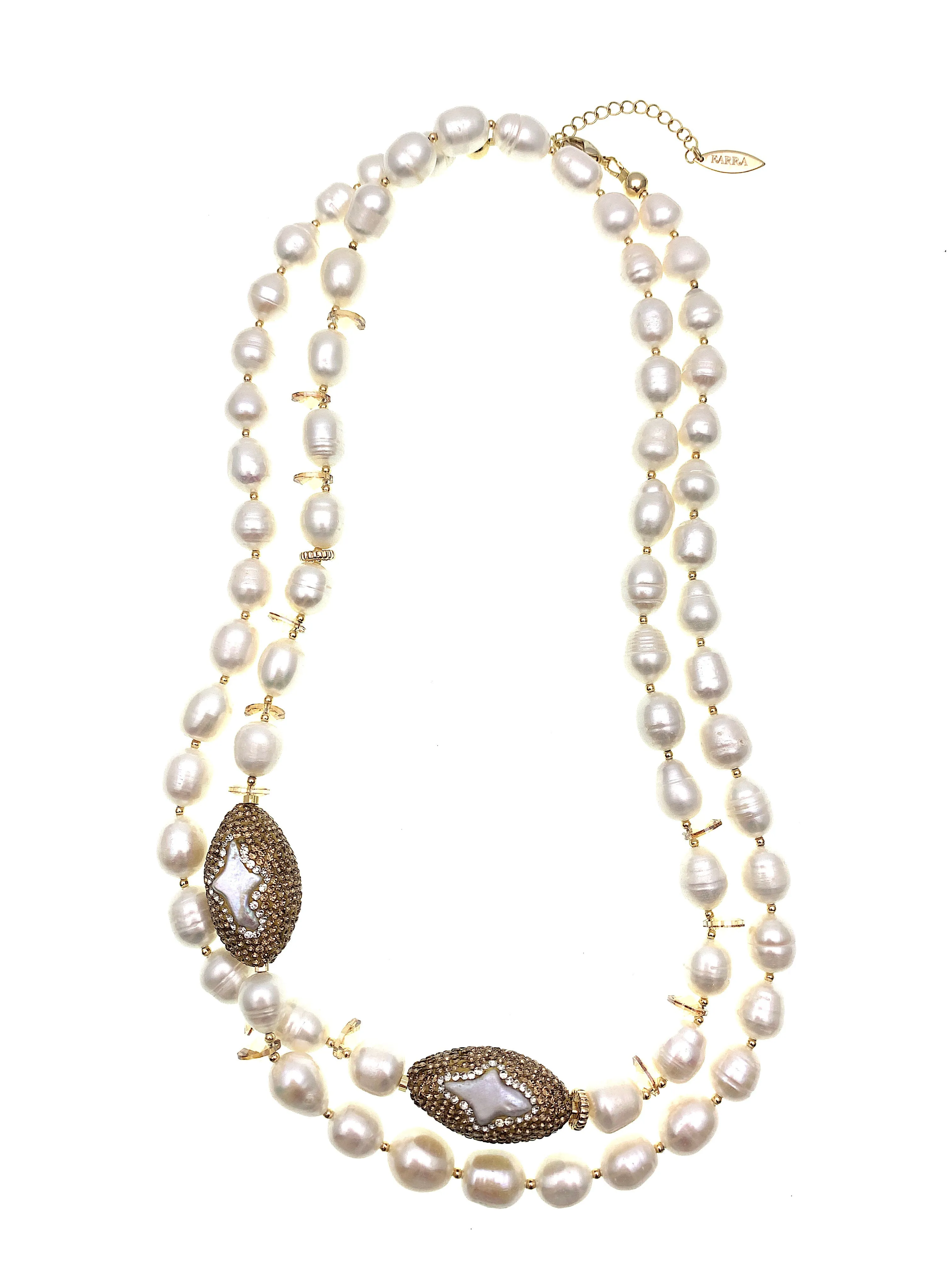 Freshwater Pearls With Crystals & Rhinestone Two Ways Necklace FN035