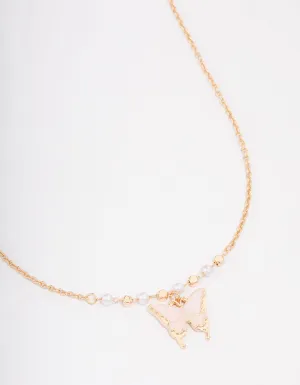 Gold Pearl Butterfly Short Necklace