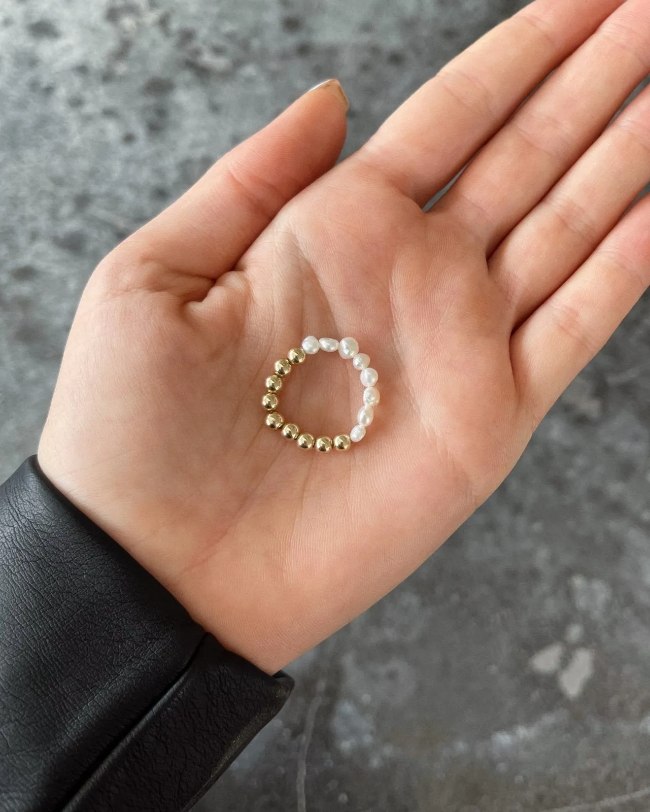 Half Freshwater Pearl Beaded Ring  - 14k Rose Gold Fill