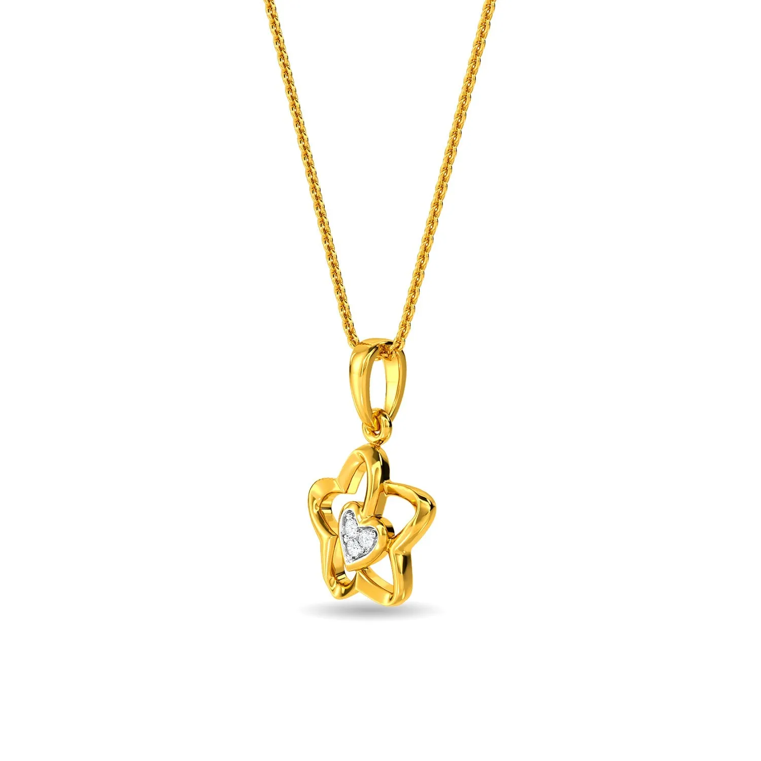 Heart In Flower Pendant Yellow 14KT SI