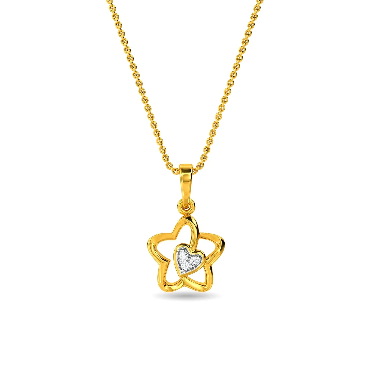 Heart In Flower Pendant Yellow 14KT SI