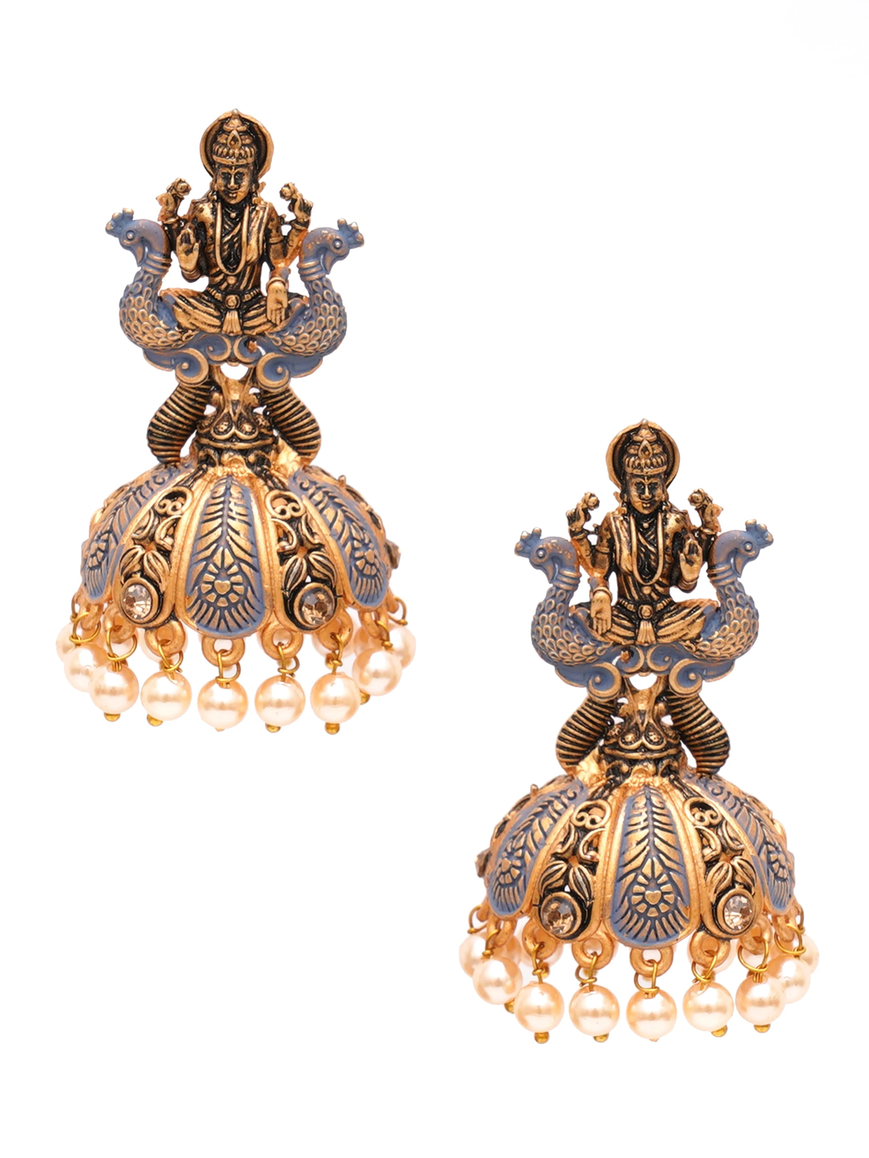 Karatcart Antique Gold Plated Grey Mata Laxmi Jhumki Earrings for Women