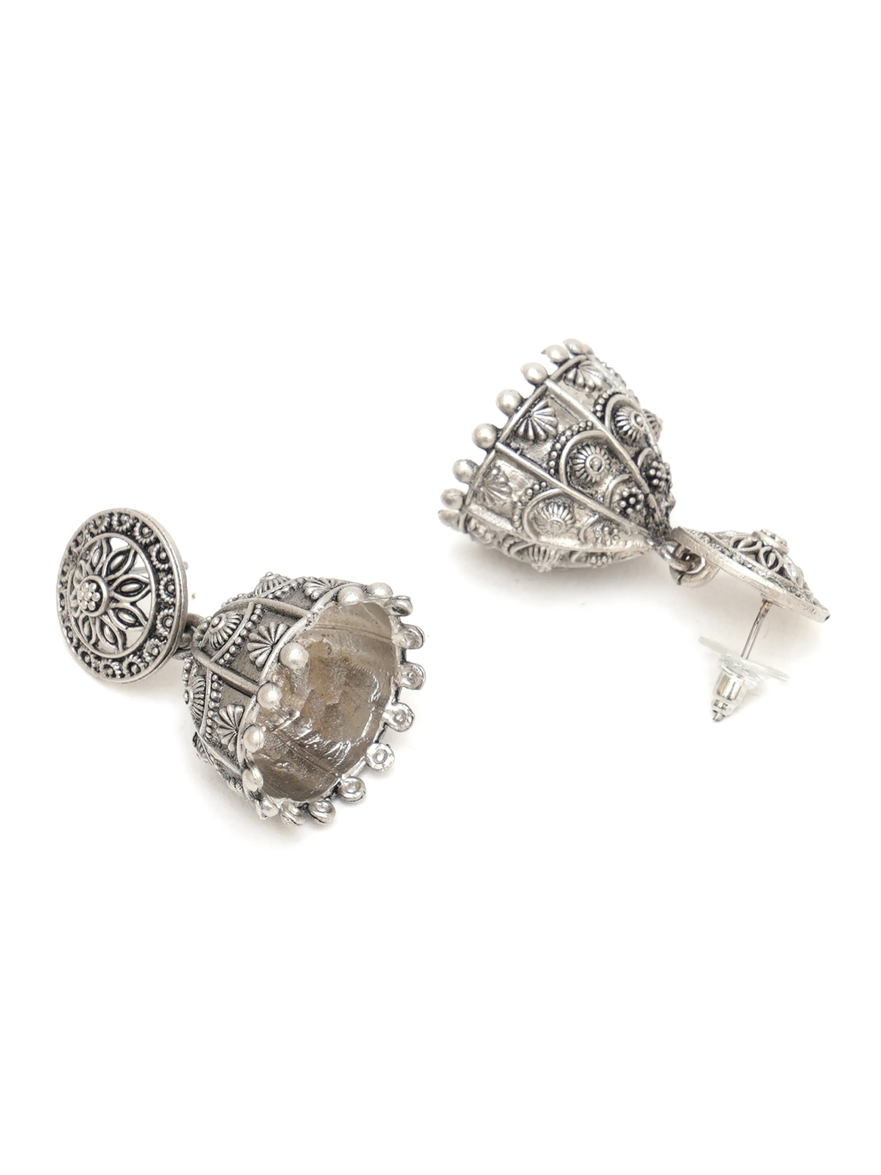 Karatcart Antique Silver Plated Floral Jhumki Earrings for Women