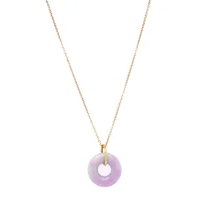 Lavender Jadeite & Yellow Gold Circle Pendant - "Bellflower"