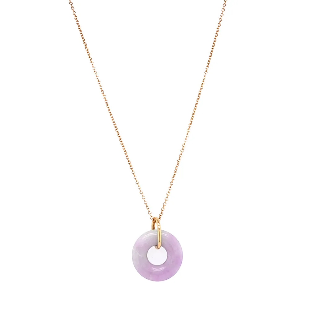 Lavender Jadeite & Yellow Gold Circle Pendant - "Bellflower"