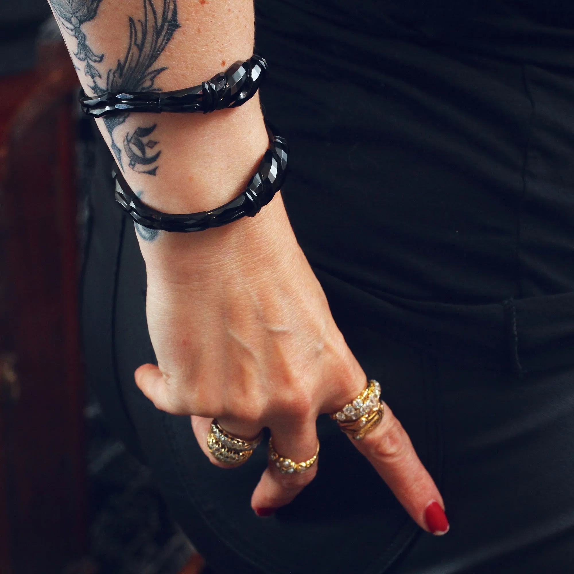 Matching Pair of Victorian Whitby Jet Snake Bracelets