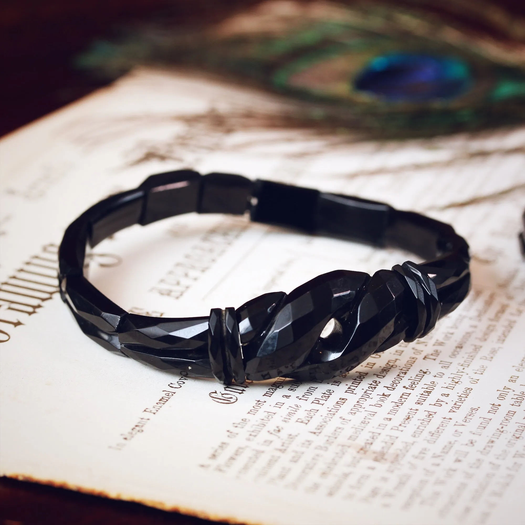 Matching Pair of Victorian Whitby Jet Snake Bracelets