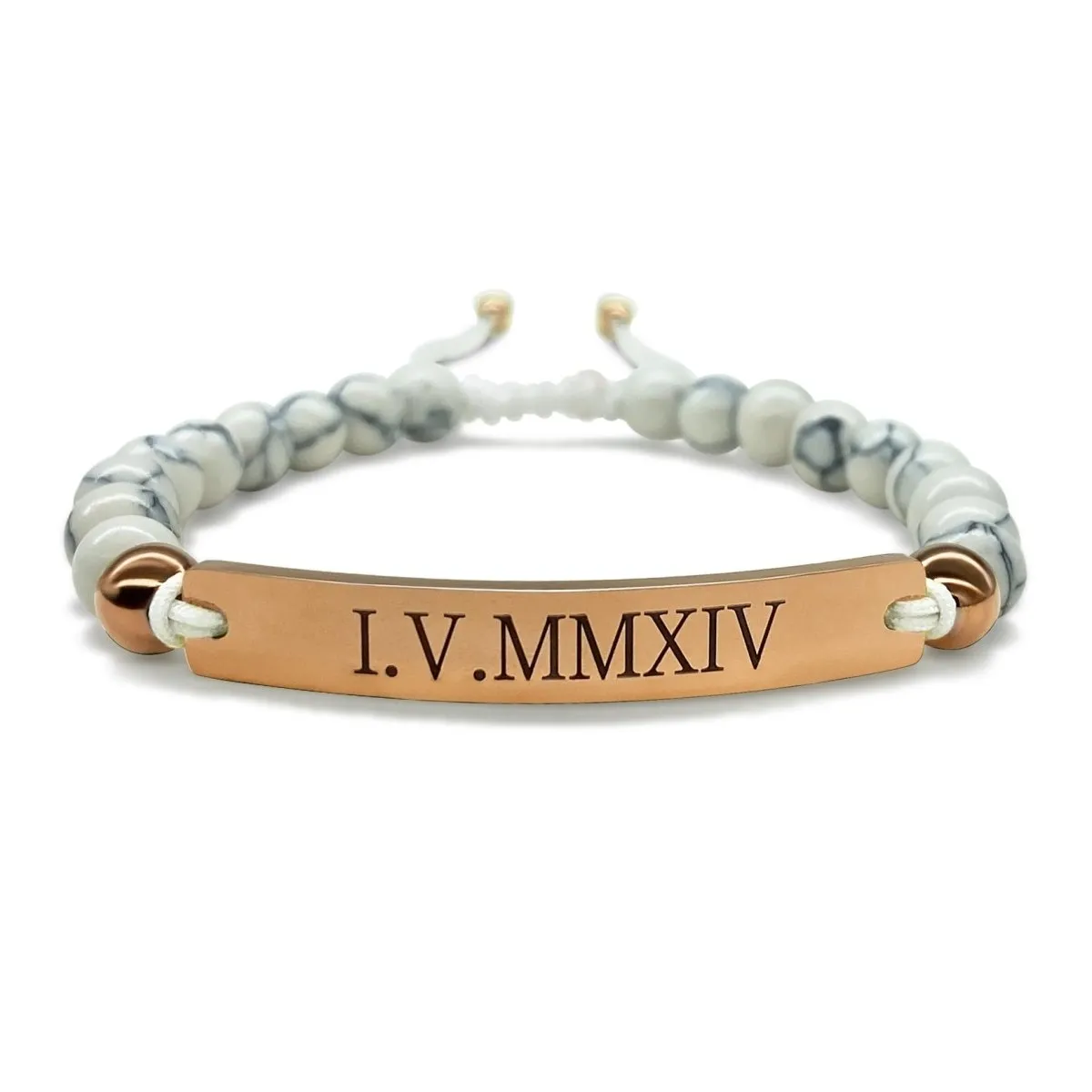 Natural Stone Bracelet with Custom Engraving