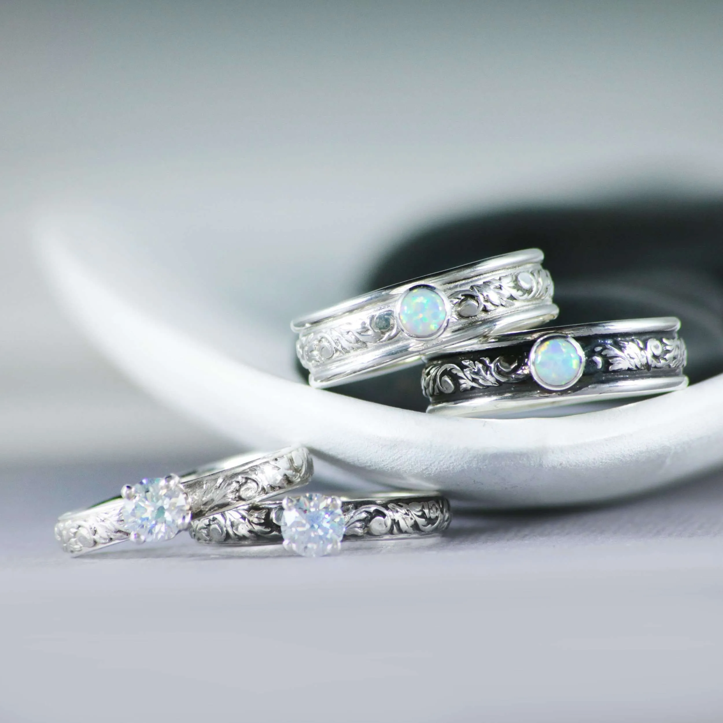 Nature-Inspired Silver Couples Ring Set | Moonkist Designs