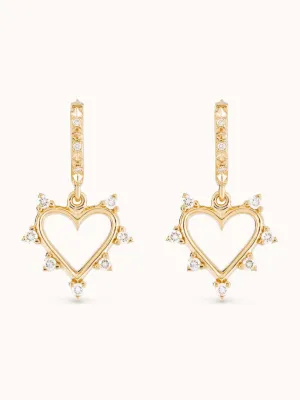 Open Heart Earrings Diamond - Yellow Gold