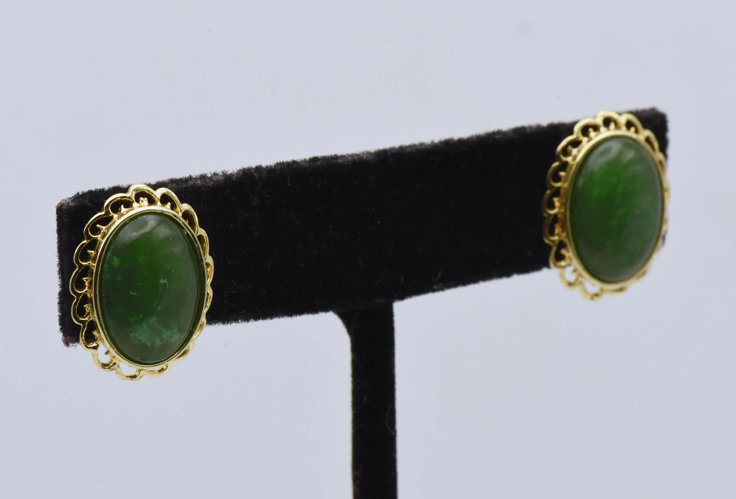 Oval Jade Gold Tone Stud Earrings