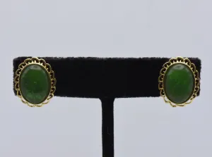 Oval Jade Gold Tone Stud Earrings