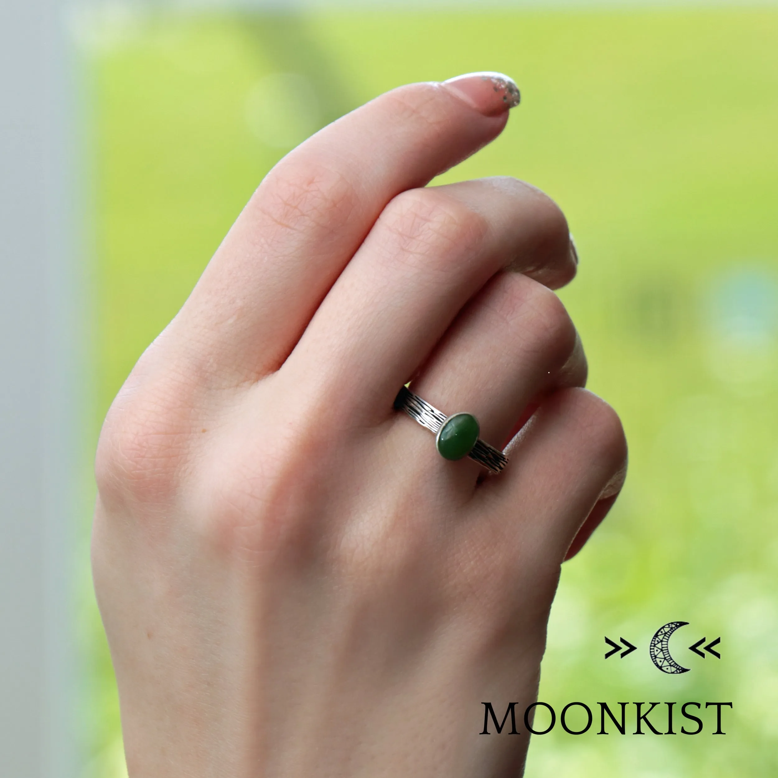 Oval Tree Bark Gemstone Silver Ring  | Moonkist Designs