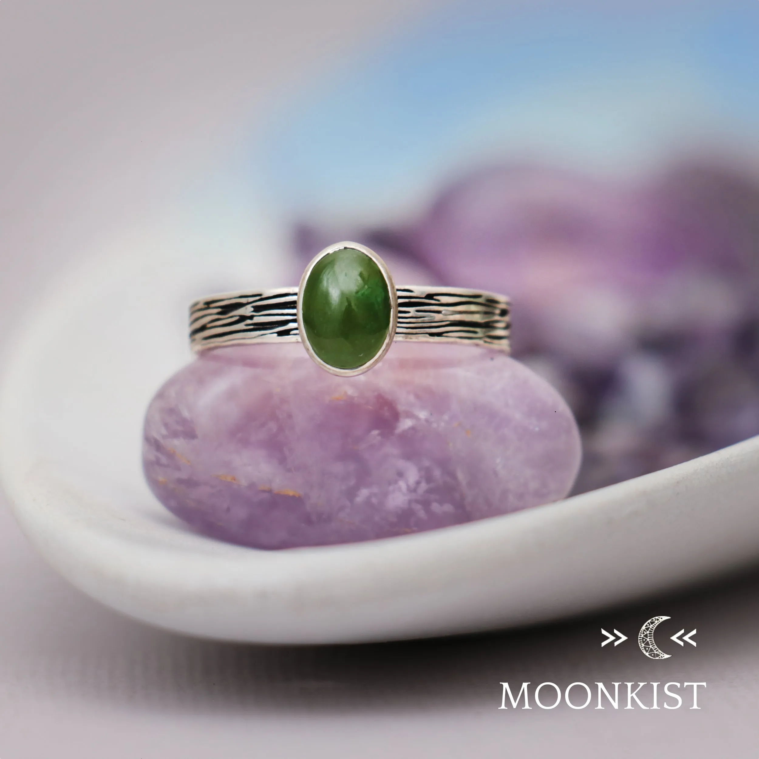 Oval Tree Bark Gemstone Silver Ring  | Moonkist Designs