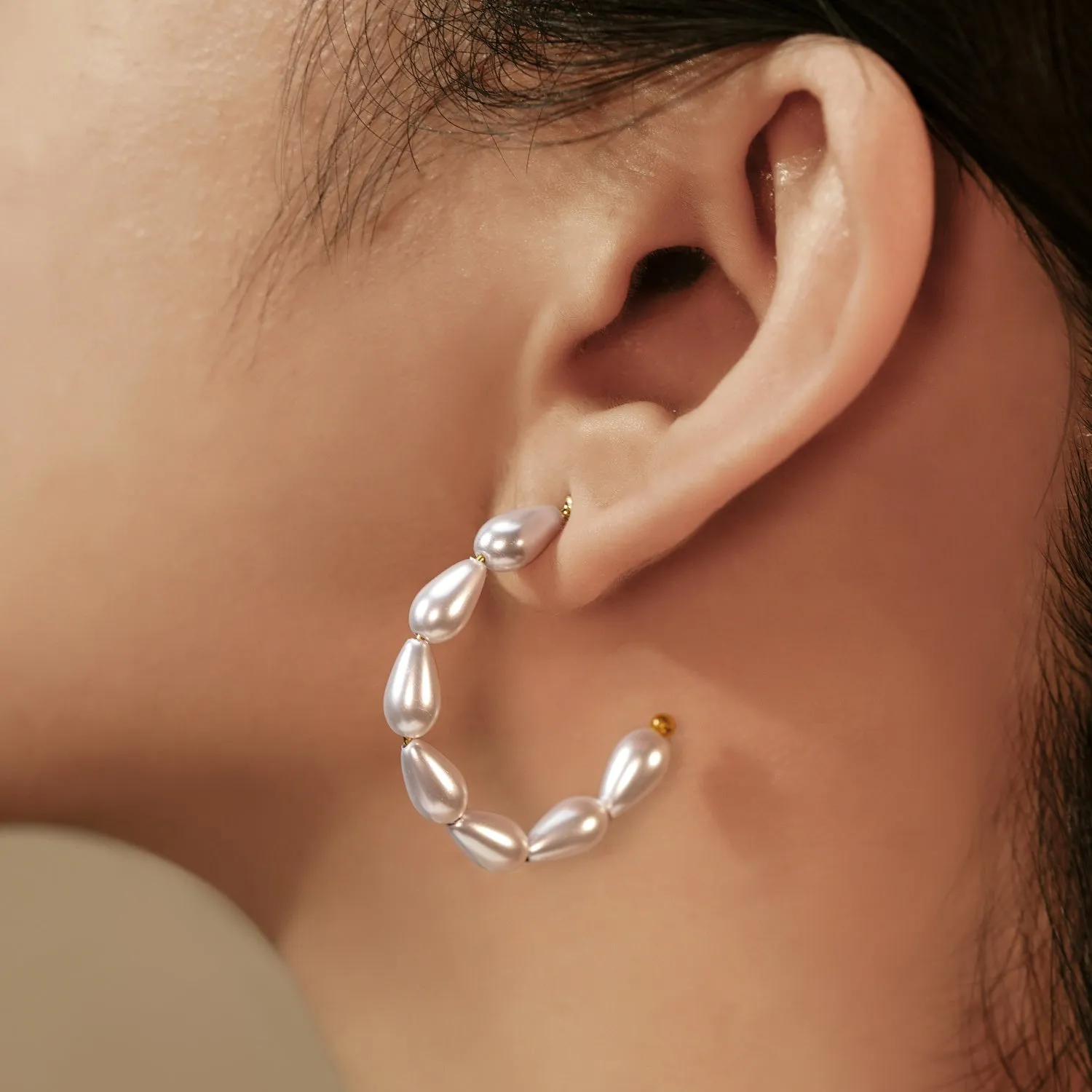 Pearl Open Hoop Earrings