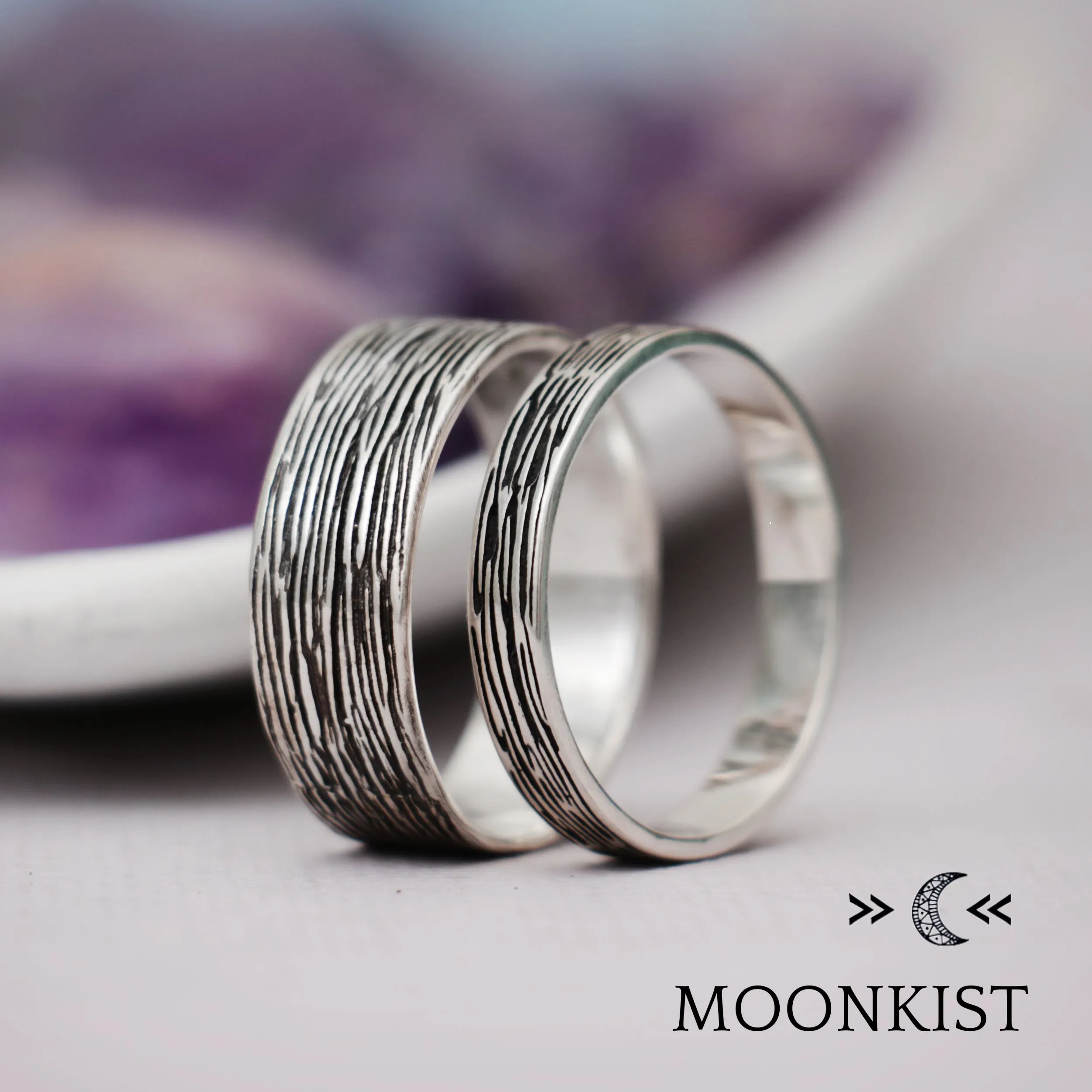 Pine Bark His and Her Wedding Set | Moonkist Designs