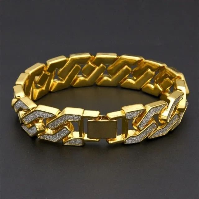 Rhinestone Cuban Iced Out Link Chain Paved CZ L Bling Luxury Bracelet for Men