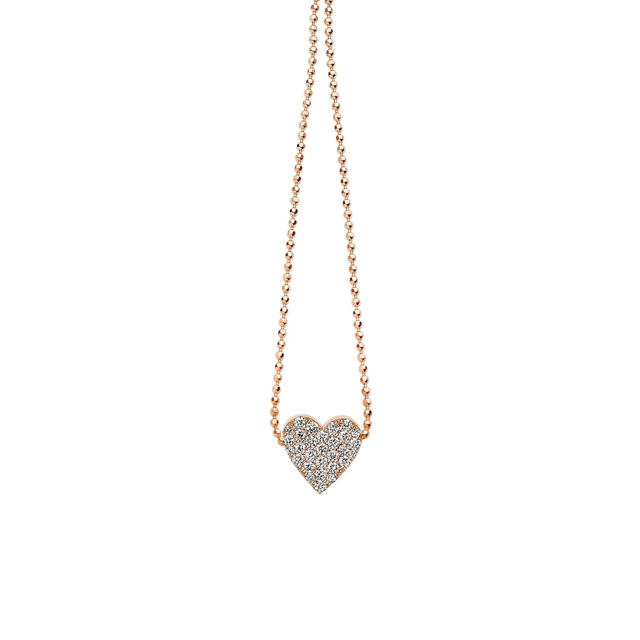 Rose Gold Endless Heart Necklace with Pavé Diamonds