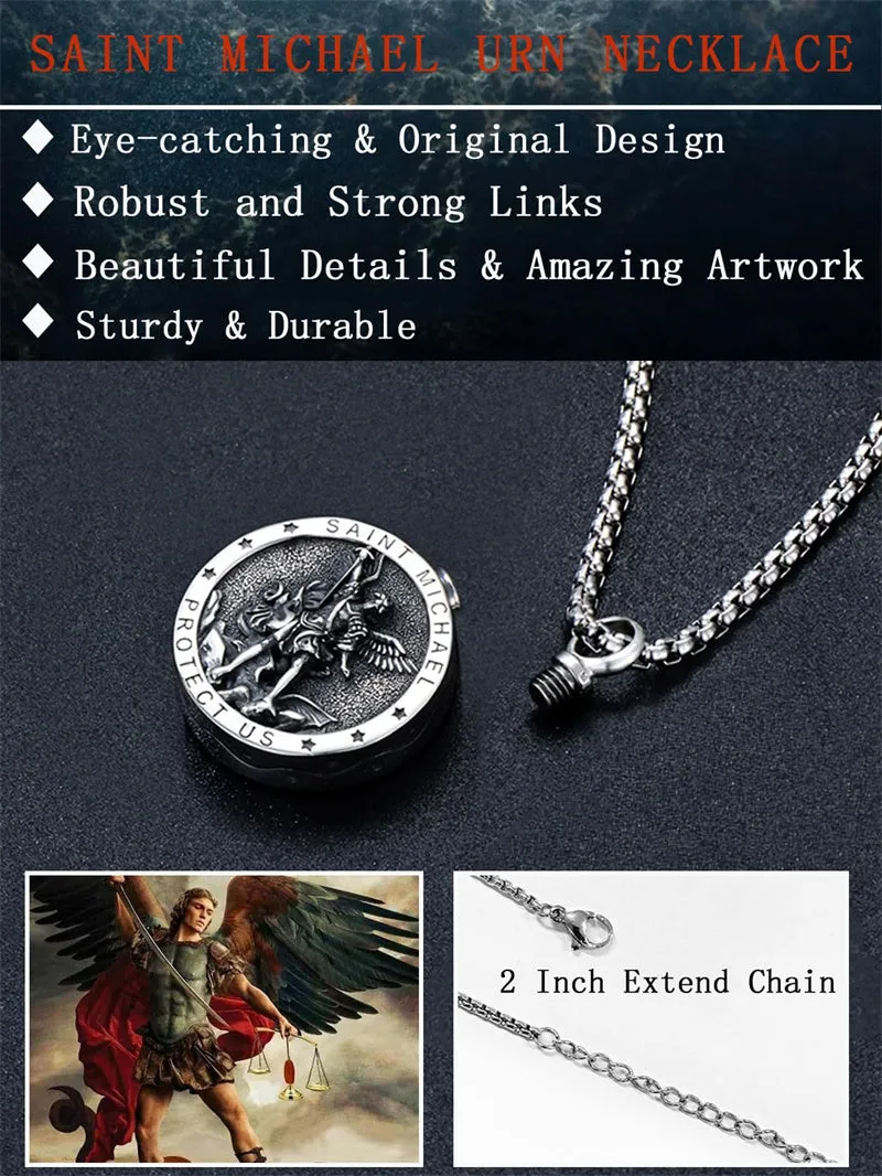 Saint Michael Urn Necklace  925 Sterling Silver Amulet Medal Jewelry for Men Women