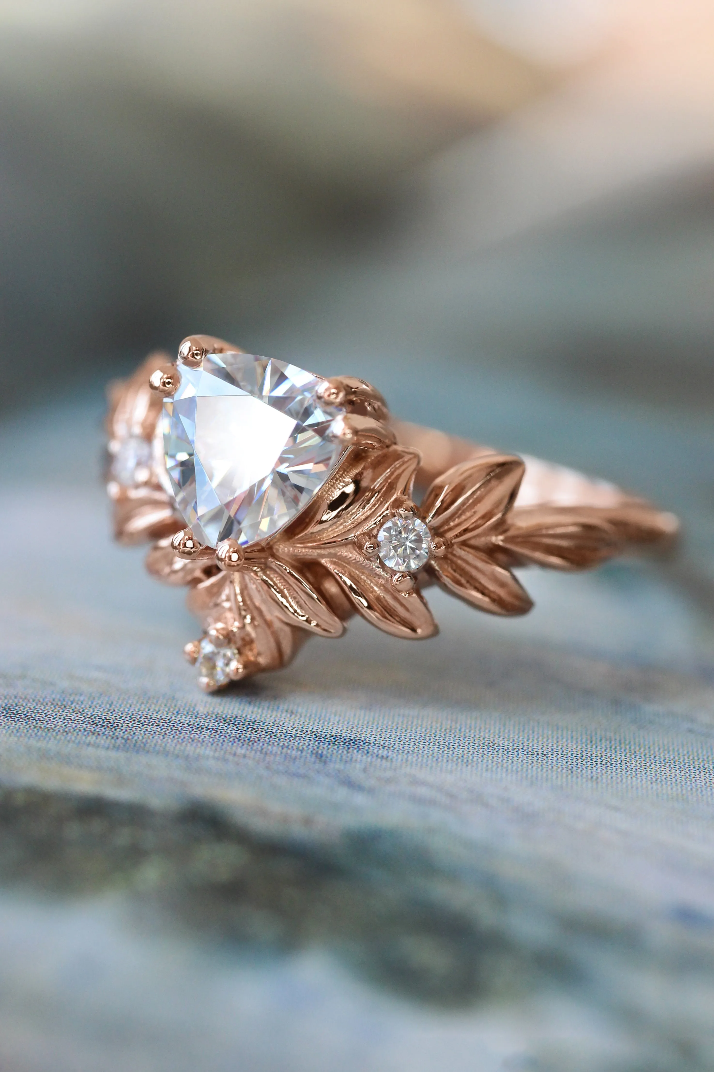 Salvia | leaf engagement ring setting for trillion gemstone