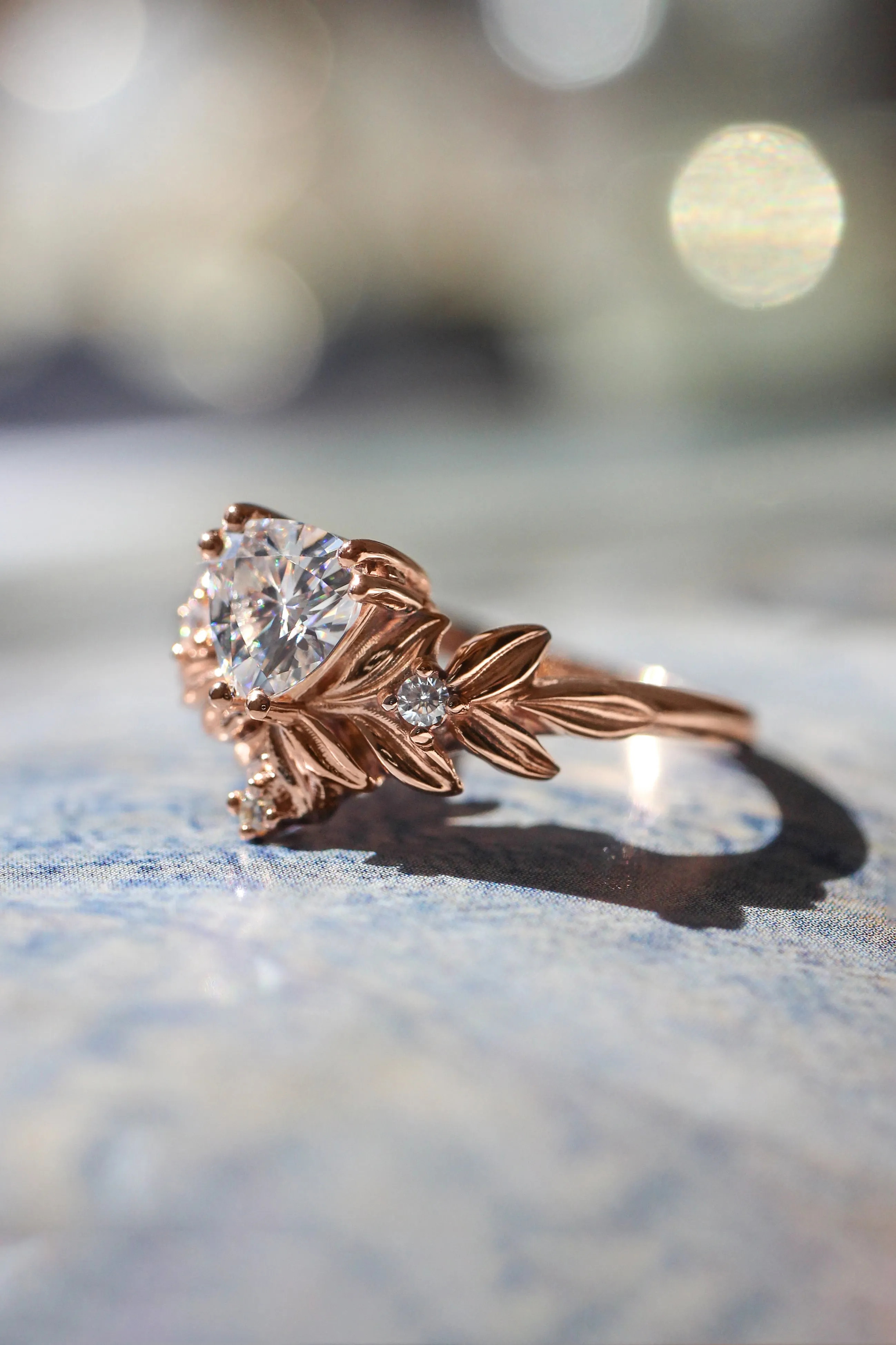 Salvia | leaf engagement ring setting for trillion gemstone