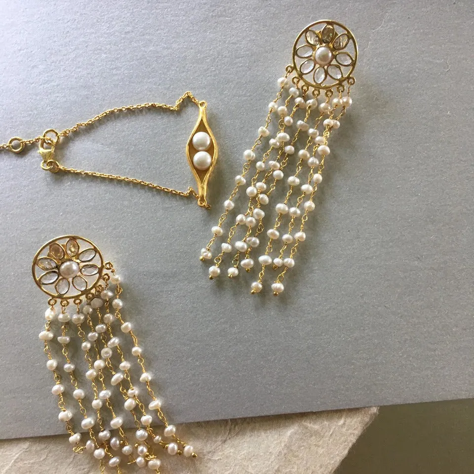 Shiana Pearl Earrings With Yellow Topaz