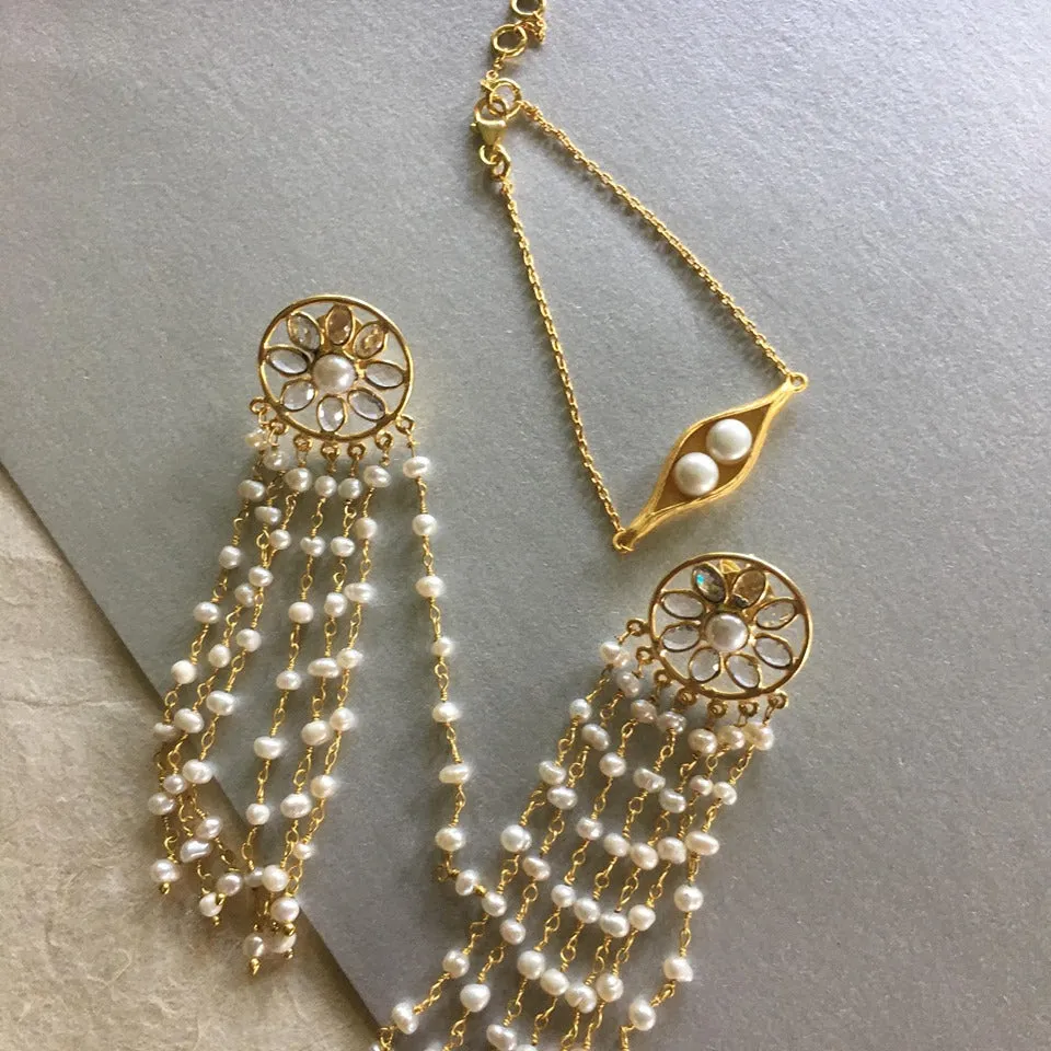 Shiana Pearl Earrings With Yellow Topaz