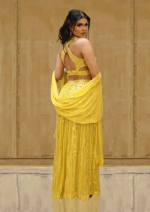 Shimmering Yellow Crop-top Pallazo Partywear Outfit