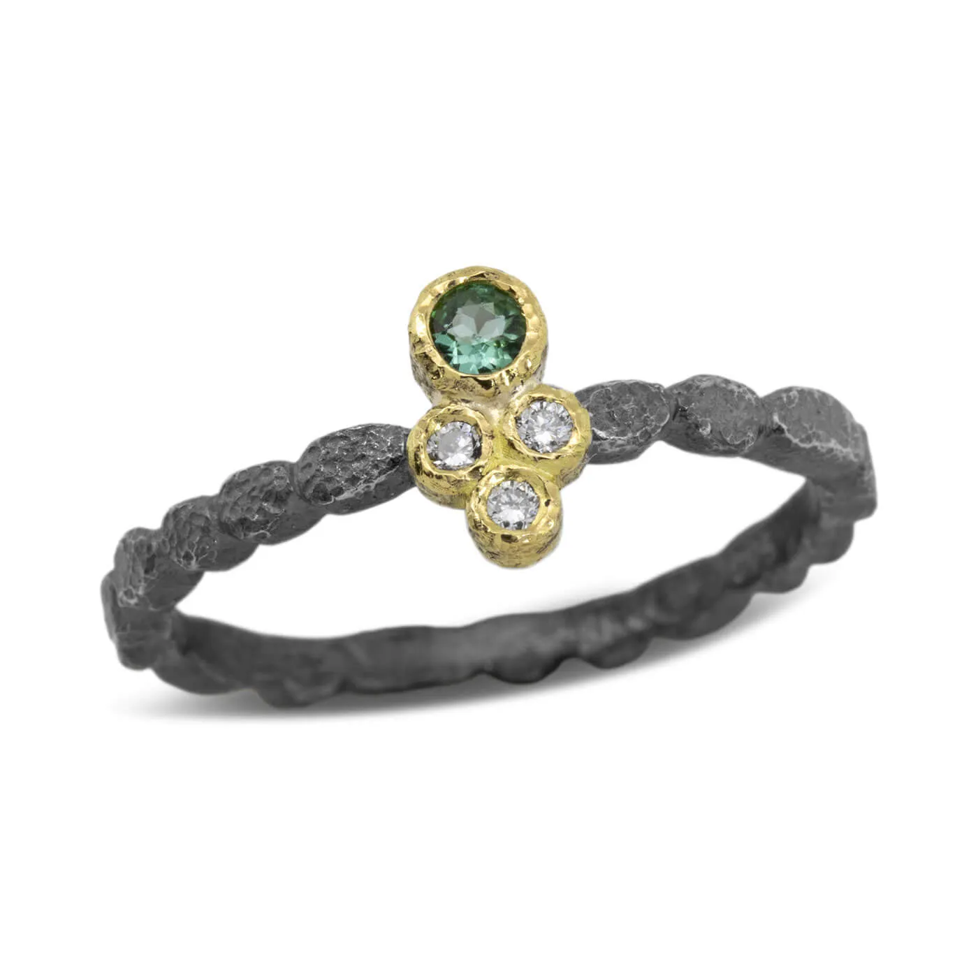 Skinny Pebbles Ring with tourmaline and diamonds