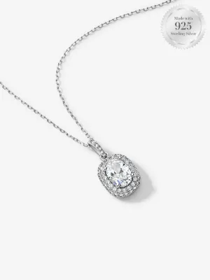 Sparkling Oval Halo Necklace