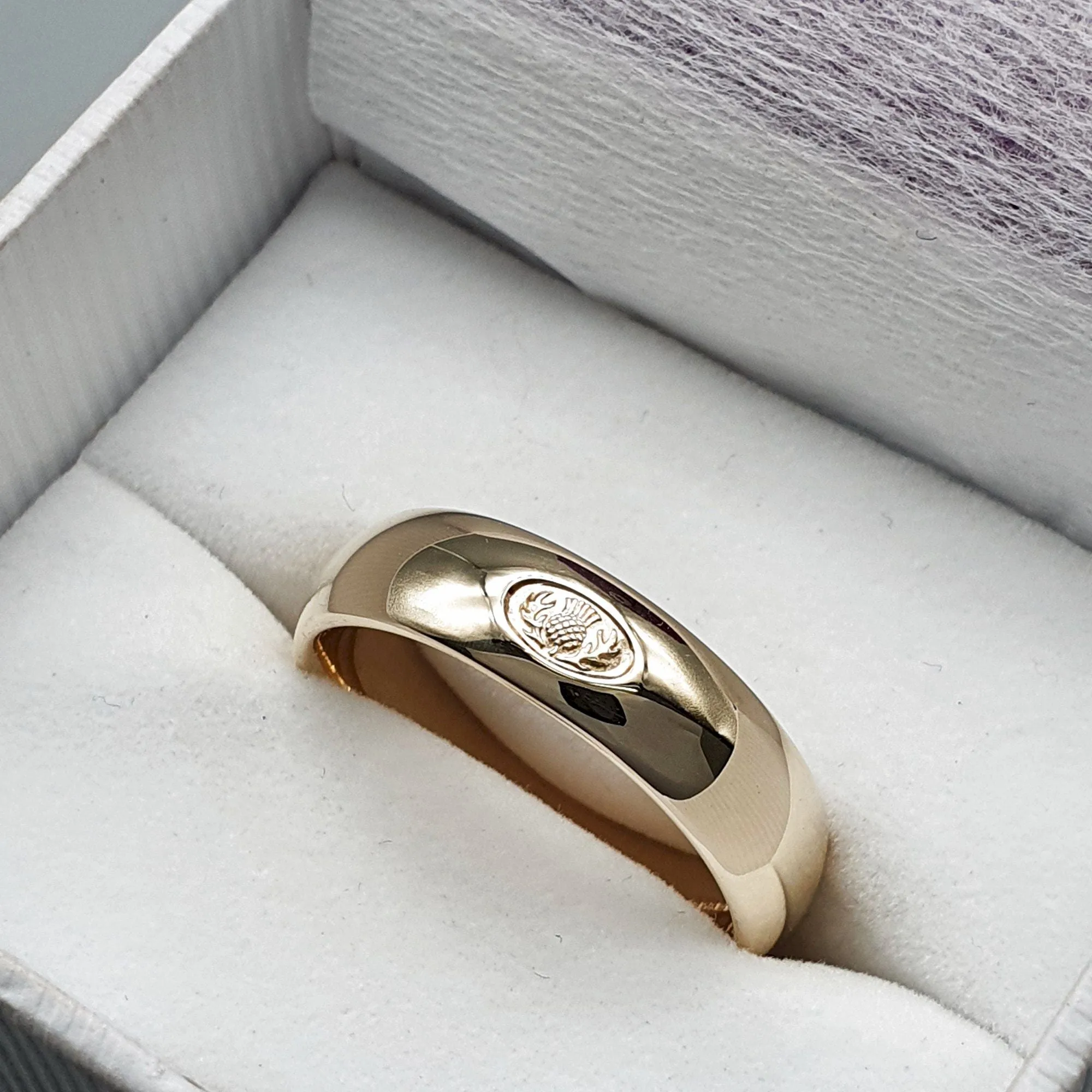 Wedding ring, Scottish yellow gold medium band.