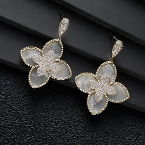 White Fritillaria Flower Double Layer Earrings For Women S4814310