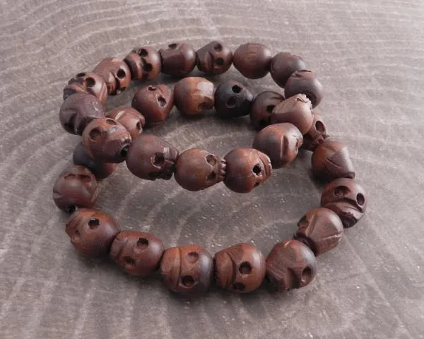 Wood Skull Bead Bracelet Bundle