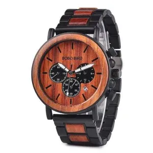 Wooden Men Luxury Stylish Stainless Steel Bobo Quartz Watch